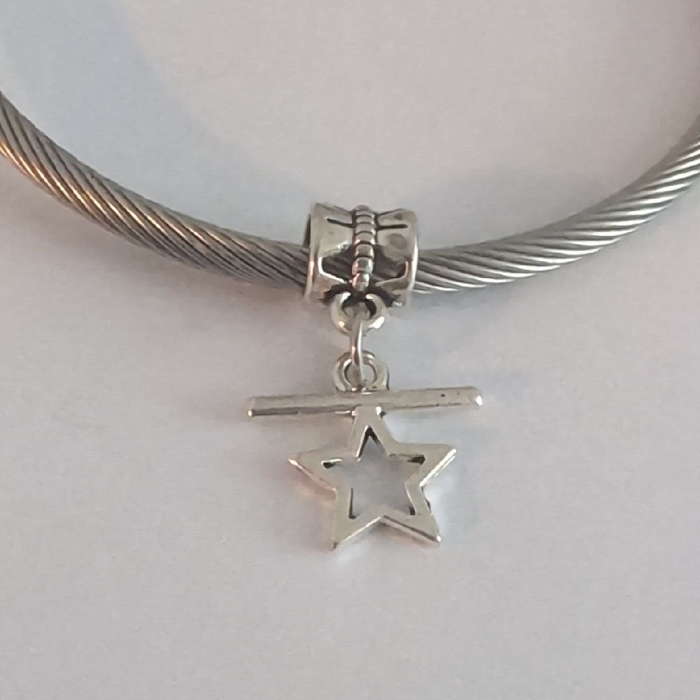 Silver Star Dangle‎ Charm for Pandora Style Bracelet